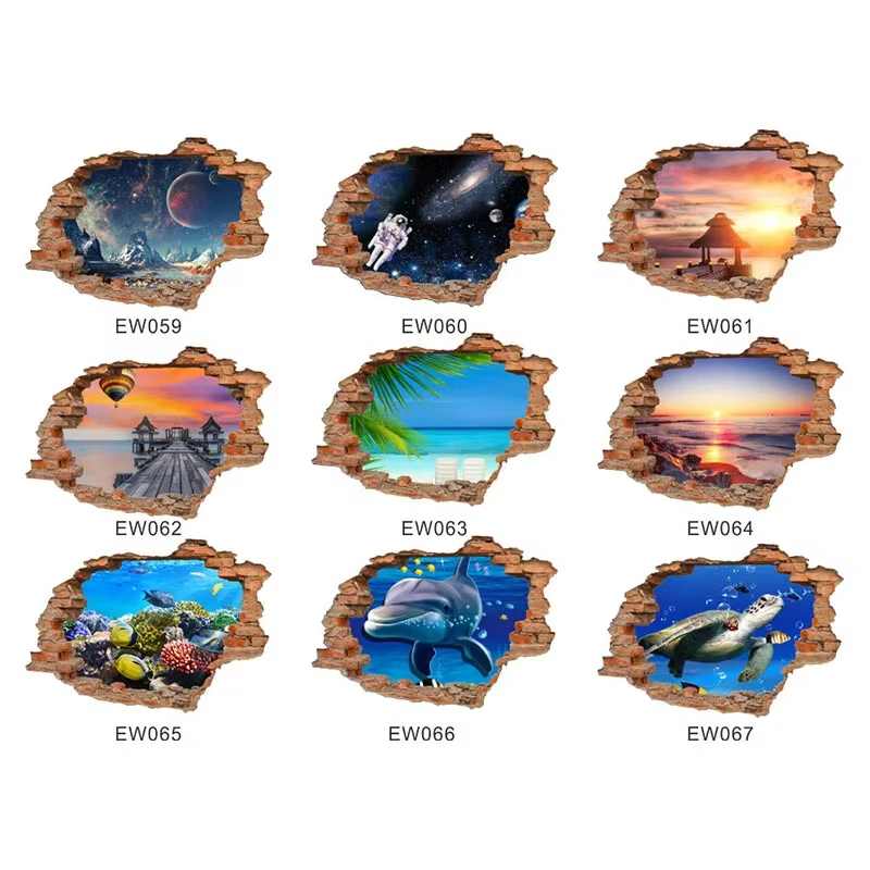 3Dwall stickers simulation broken wall through wall false Windows living room children's room bedroom background space stic F22