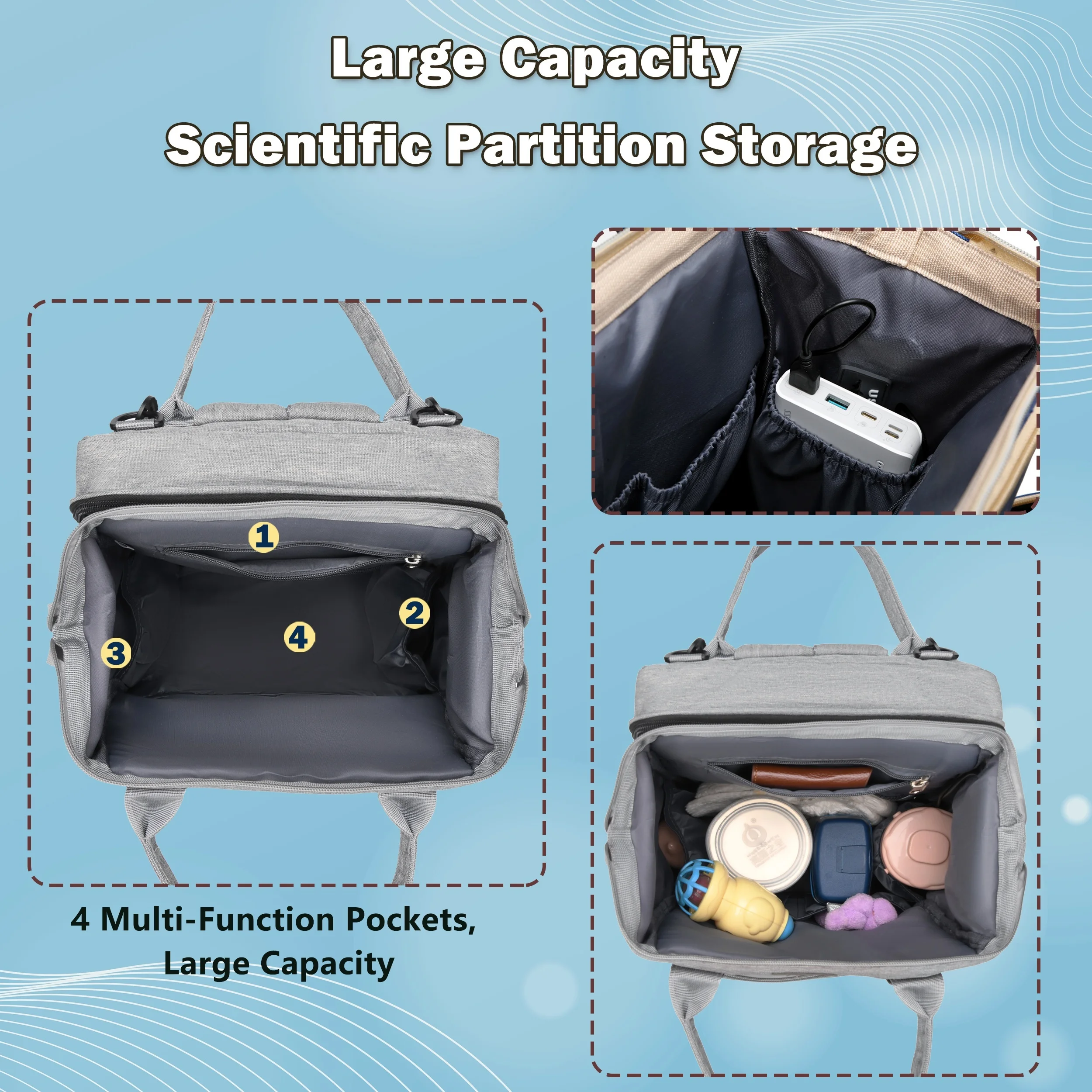 Baby Diaper Bag Backpack, Baby Bags for Boys Girls, Diaper Backpack Bag with a Changing Station, Large Travel Back Pack - 4