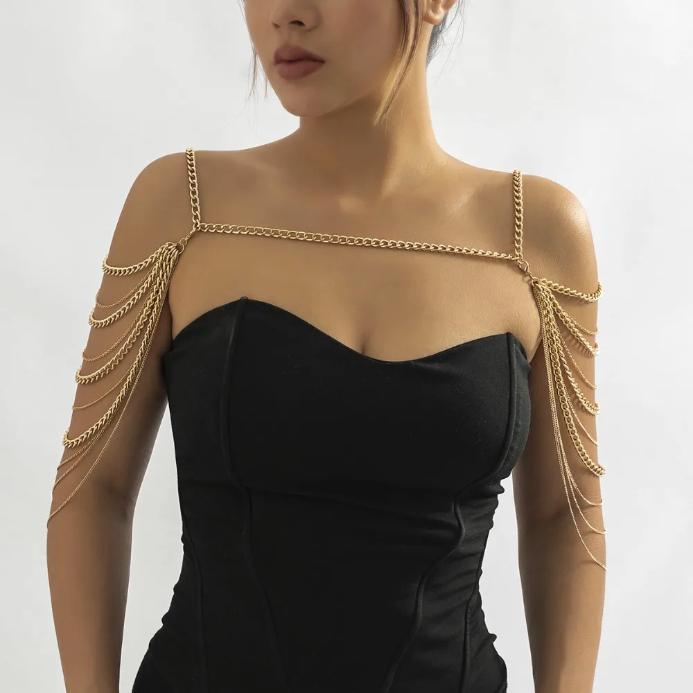 

Fashion Metal Chain New Temperament Simplicity Tassel Shoulder Chain Women Personality Geometric Body Necklace