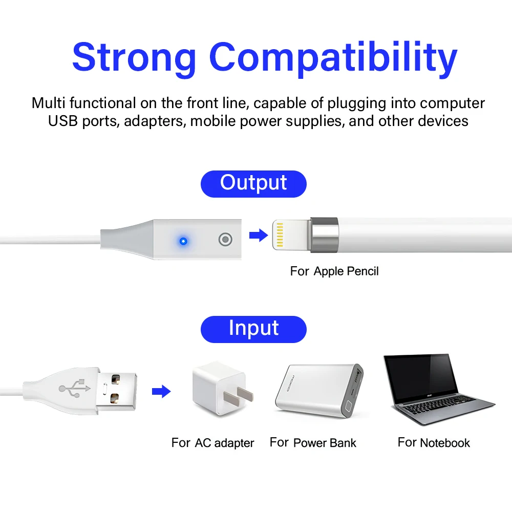 Universal Stylus Pen Charging Cable with USB-C to Lightning Connector Extension Accessory