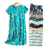 Cute Cartoon sleepdress women Plus size Korean sweet knit cotton nightgowns short sleeve fashion sleepwear nightdress