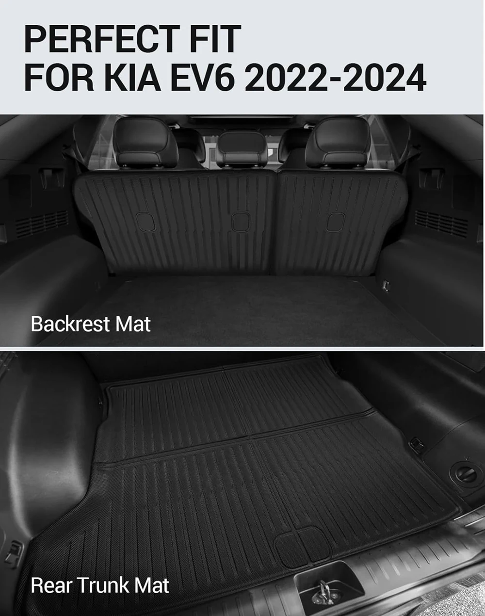 BEVO XPE Floor Mats Custom For KIA EV6 2022 - 2024 2025 All Weather Waterproof Non-Slip Trunk Mat Cargo Liner Rear Backrest Pad