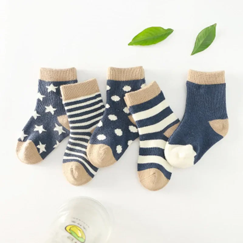 5pairs/set Autumn and Winter Children's Striped Cotton Tube Socks