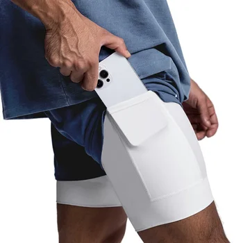 Mens Gyms Fitness 2 in 1 Quick Dry Shorts Summer Running Bodybuilding Jogging Casual Short Pants Workout Male Basketball Bottoms 4