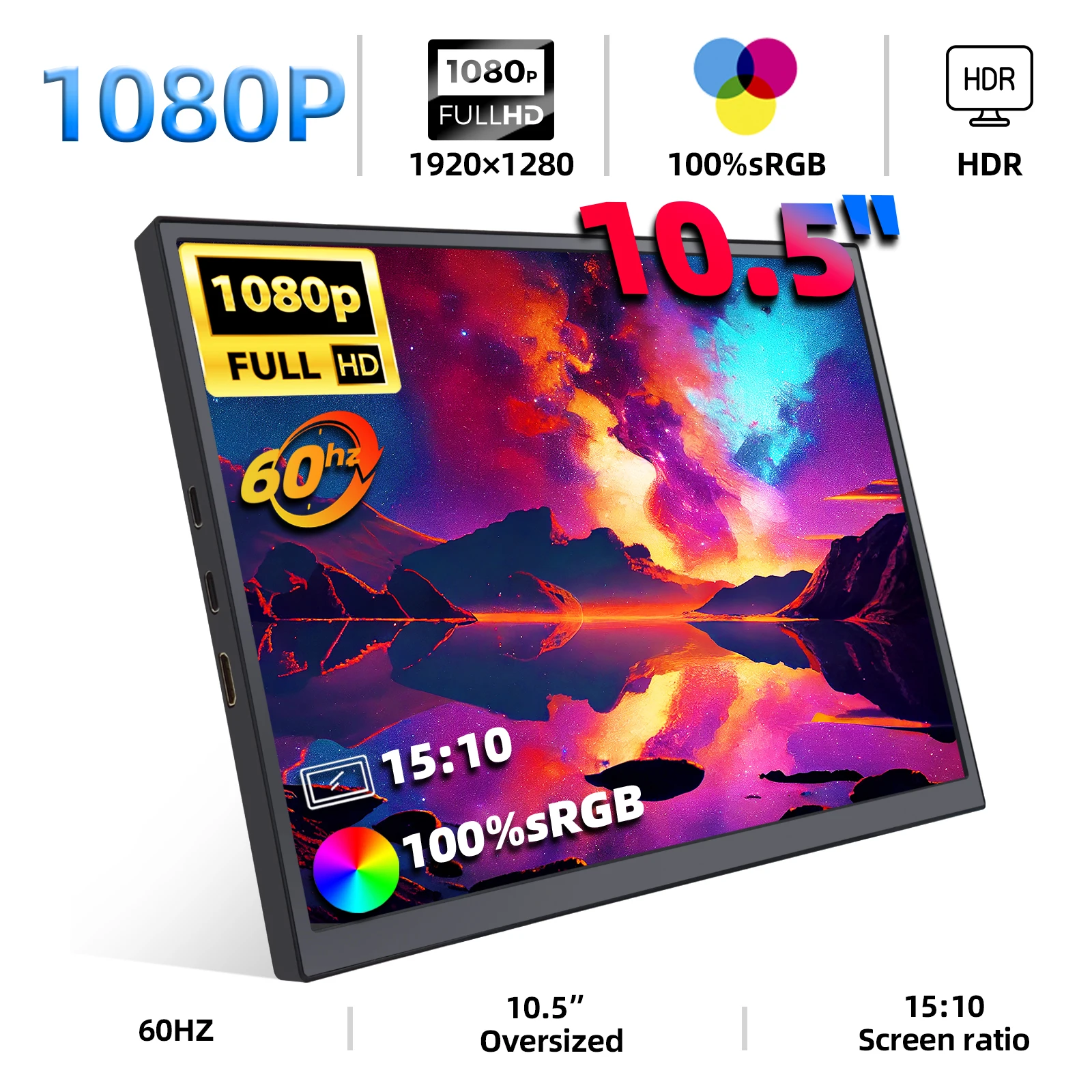 ZSUS ポータブルモニター 新品未使用 ZSUS 10.5 インチポータブルモニター 1280P 100%sRGB 15:10 低
