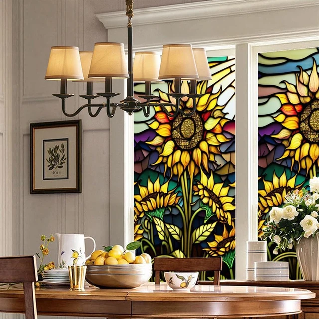 Película de ventana de vidrio teñido de girasol colorido, bloqueo de Uv  extraíble, aislamiento térmico, película de ventana de privacidad, estático  decorativo - AliExpress