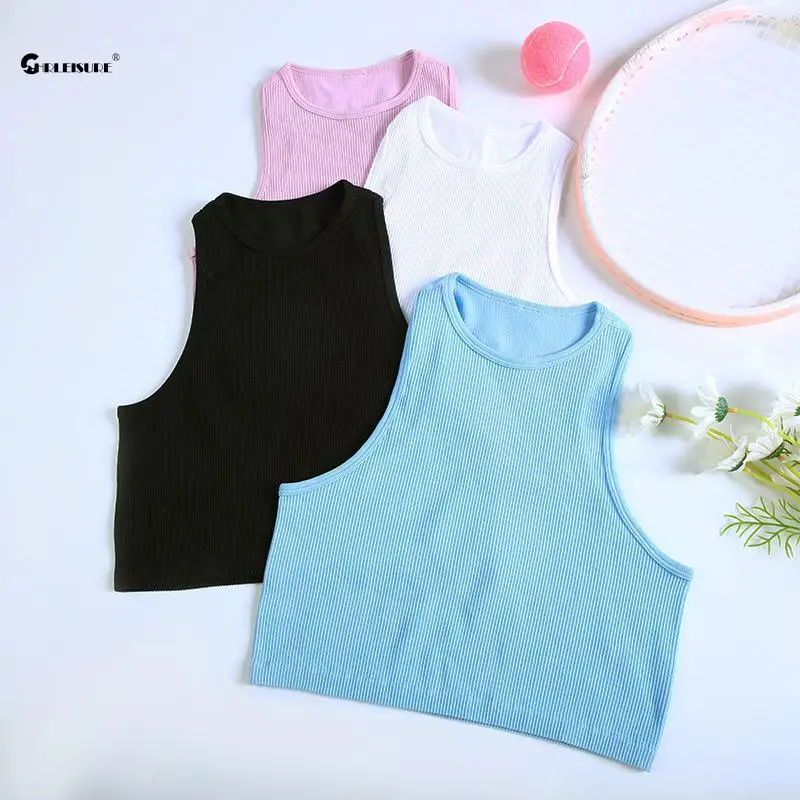 Sports tank Women athletic sports tank seamless streetwear elastic rib-knit sleeveless yoga vest tee stretchy gym tight