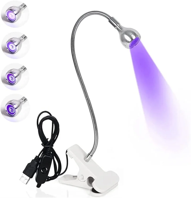 UV 네일 램프 LED 건조기 광택제 경화 램프, 유연한 구즈넥 조명 회전 고정 클립, 휴대용 매니큐어 살롱 도구, 3W