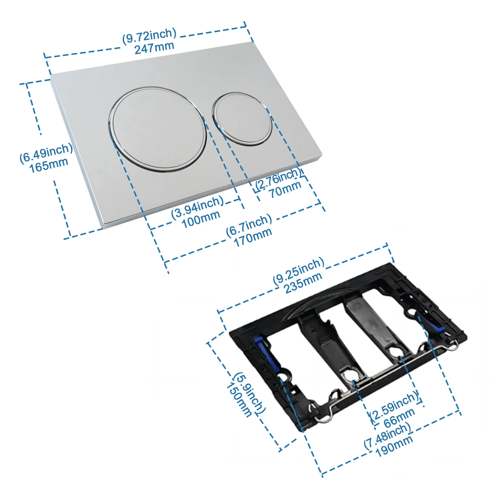 Flushing Plate with Flush Lever Set & Mounting Frame Fits Geberit Sigma 20 Spare Parts Dual Flush Silver Chrome