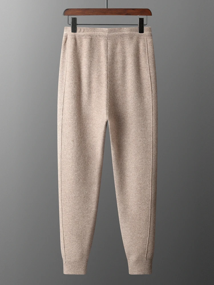 Men's Pants autumn and Winter Thickened High 100% Merino Wool Waisted Small Leg Pants Casual Business Knitted Sweatpants Warm 2