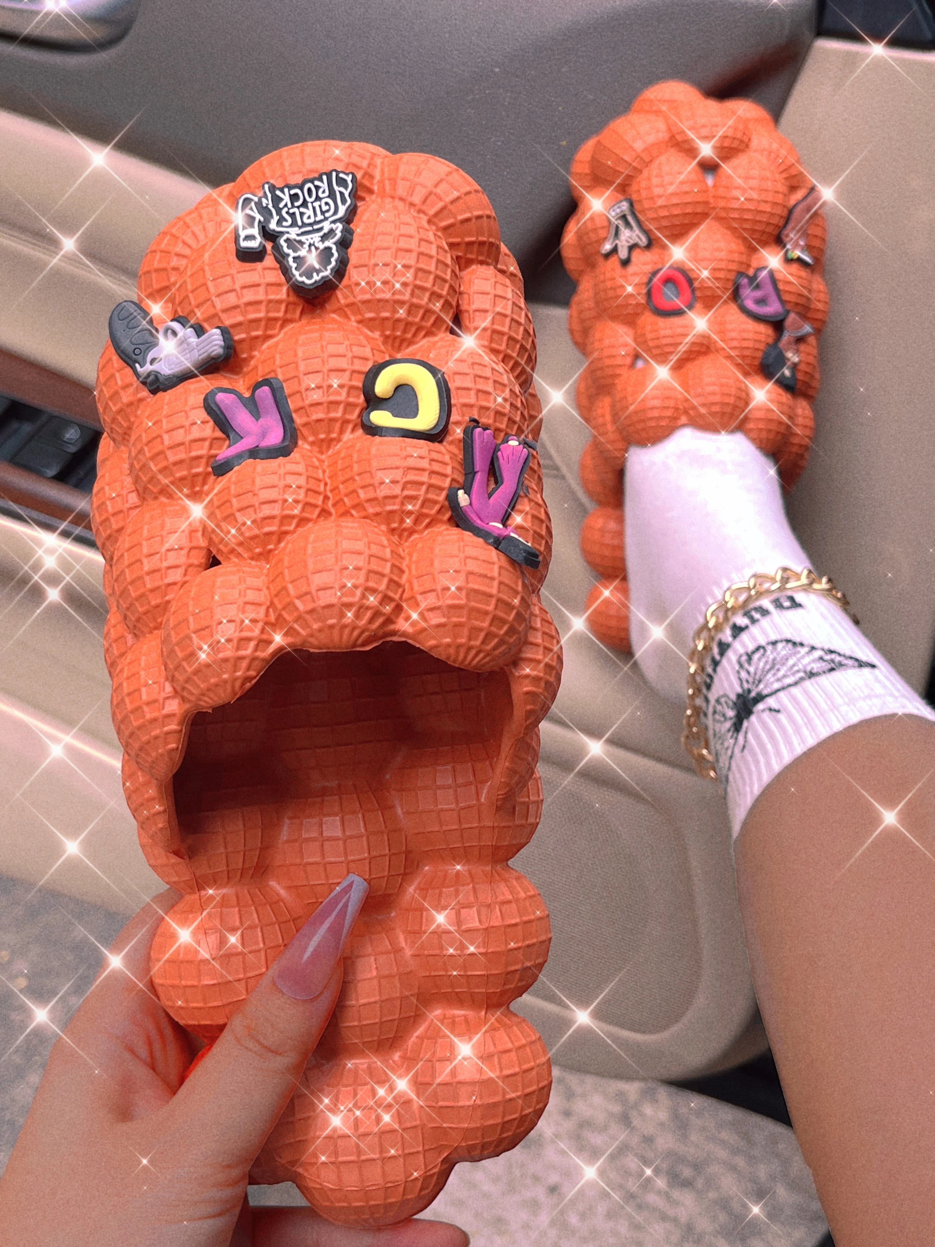 High Quality Women Summer Bubble Slippers With Charms Solid Massage 