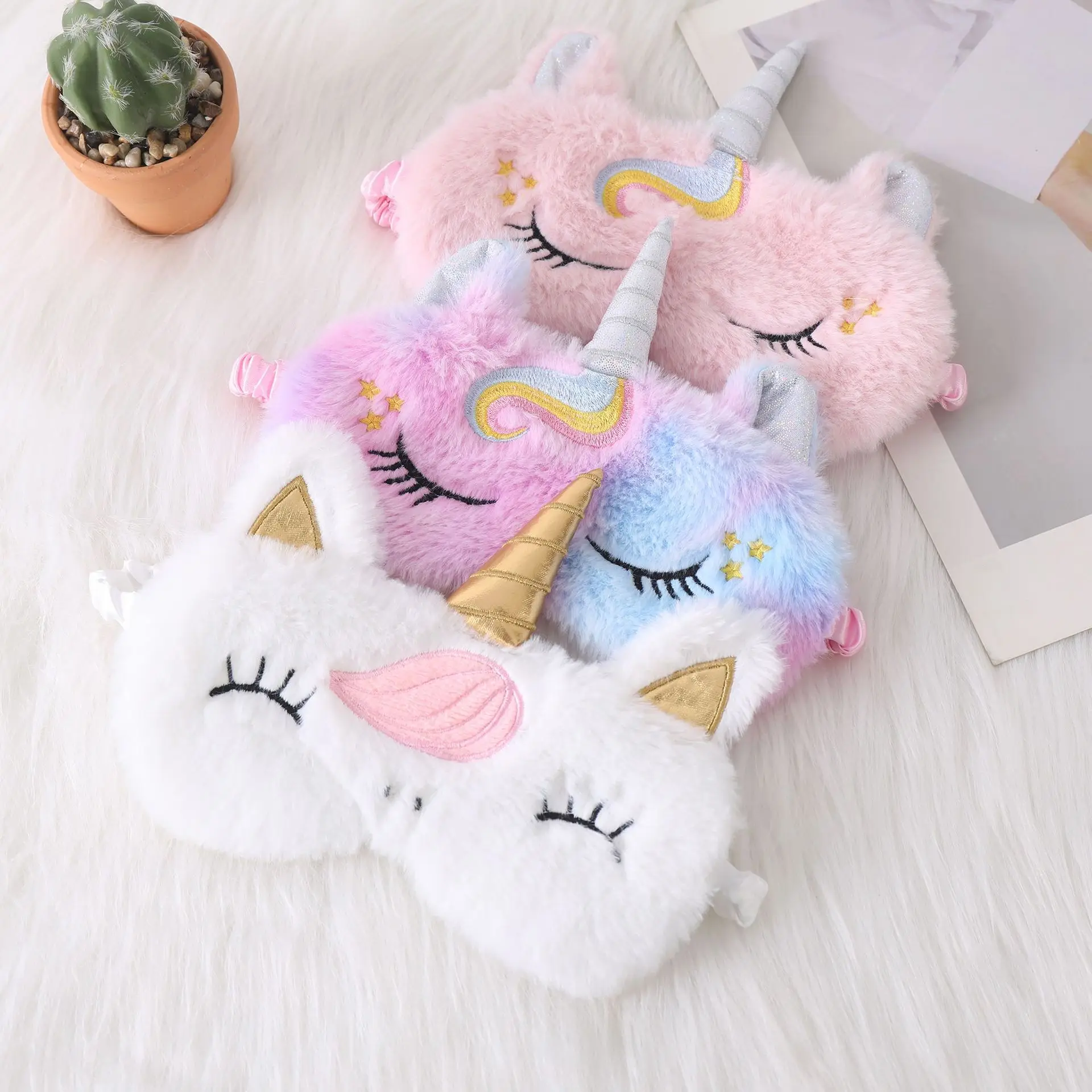 

Soft Plush Sleeping Eye Masks Cute Cartoon Unicorn Eye Cover Eyepatch Sleeping Blindfold For Women Girls Children Travel Rest