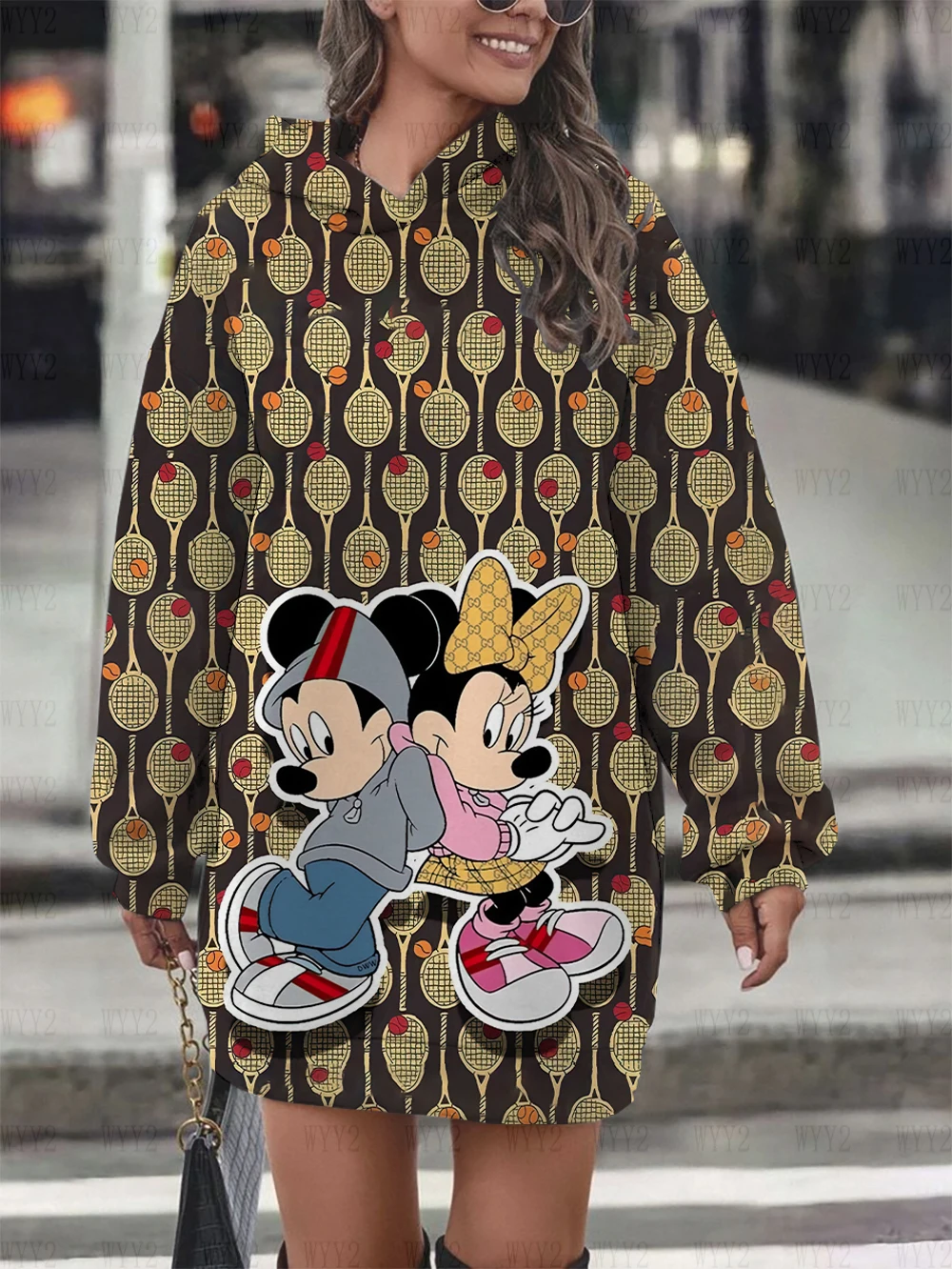 

2023 Autumn and Winter Hoodie Dress Sweater Fashion Disney Mickey Minnie Dress Sweatshirt Dress Allover Printed Hoodie for Women
