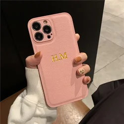 Customized Luxury PU Leather Phone Case with Personalized Initials or Name Gift Cover - iPhone 15 (Pink)