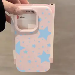 Celestial Blue Stars Shockproof Silicone Phone Case with Candy Soft Bumper Cover - iPhone 15 Plus (Pink)