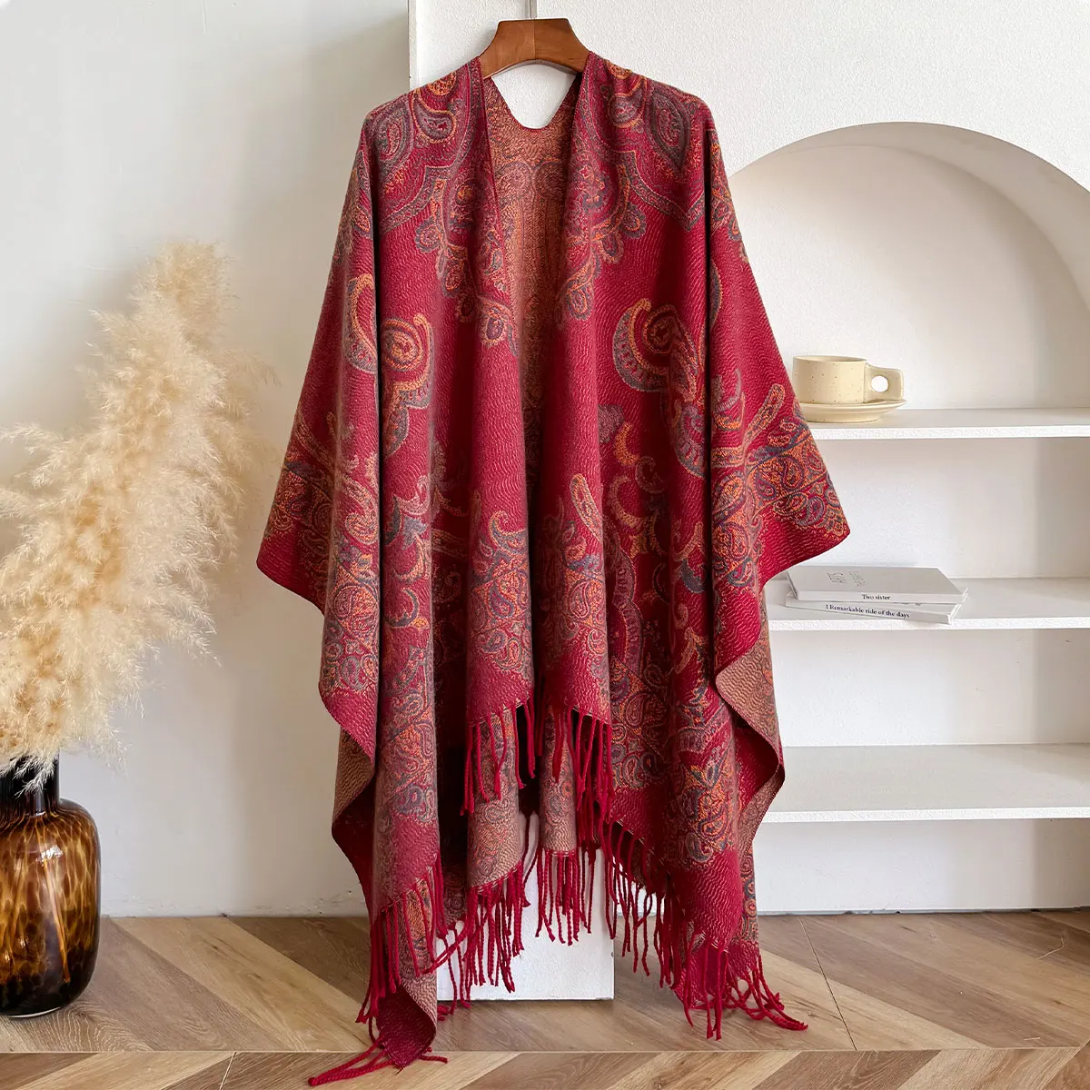 Winter Women Warm Slit Large Shawl Double Sided Paisley Print Thickening Blanket Luxury Scarf Female Pashmina Keep Warm Cloak