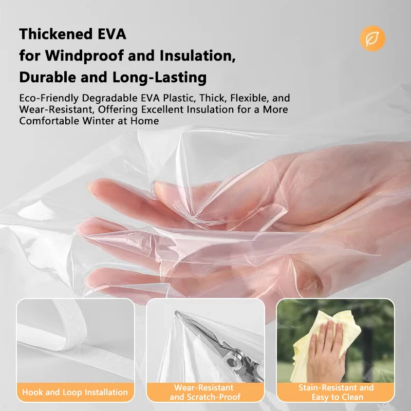 EVA Window Thermal Film - Transparent & Weatherproof, Windproof & Dustproof, Easy Hook & Loop Attachment for All Seasons