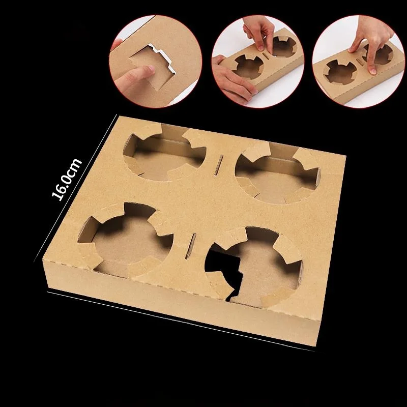 일회용 차/우유 컵 홀더 갈색 크라프트지 베이스 컵 스탠드 싱글/더블/4컵 포장 음료 액세서리