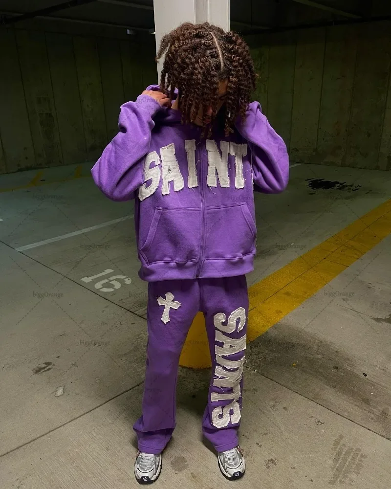 Street Harajuku Y2K fashion loose female embroidered knitted pants men retro colorful casual oversized trousers women