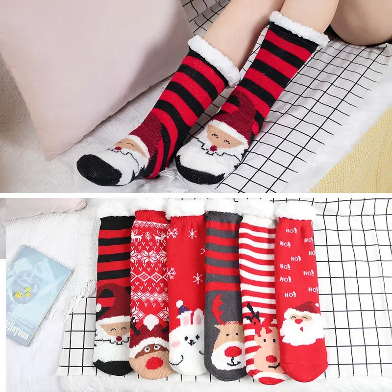 

Mid-tube Floor Christmas Socks Indoor Thickening and Fleece Fall and Winter New Sleep Non-slip Socks