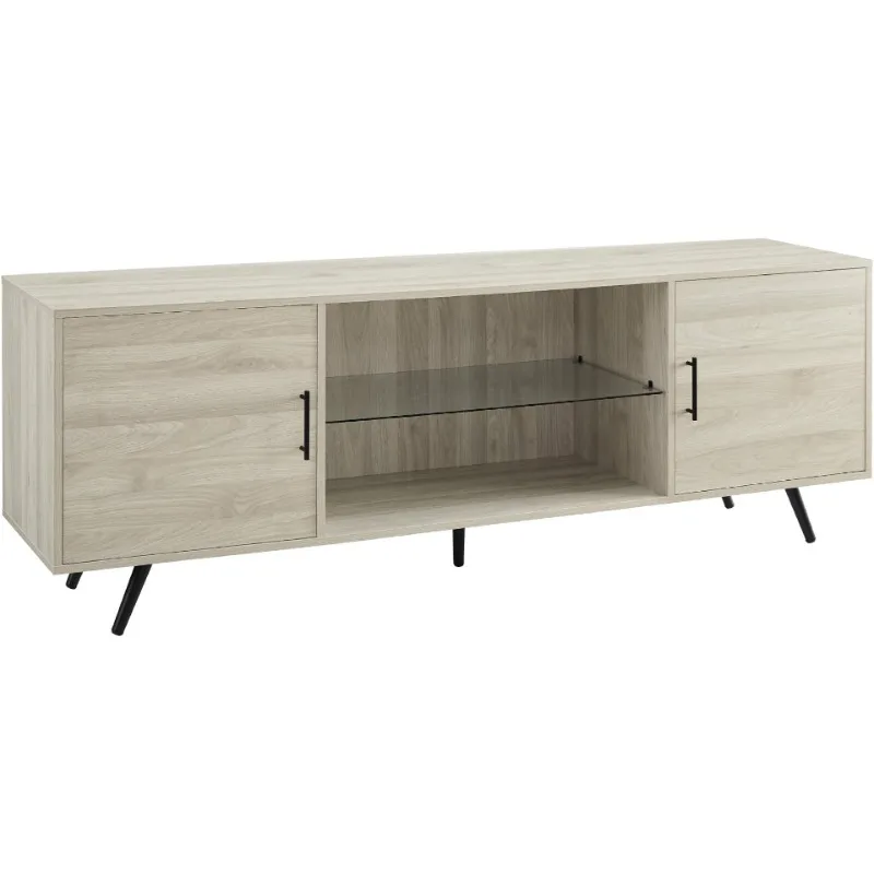 

Shelf TV Stand for TVs up to 80 Inches, 70 Inch, Birch Walker Edison Saxon Mid Century Modern 2 Door Glass