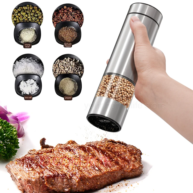 Electric Grinder Salt and Pepper Grinder Nut Spice Grinder Pepper Grinder Herb Spice Grinder Electric Salt and Pepper Grinder stainless steel Auto Salt and Pepper Mill & Adjustable Coarseness Battery Powered Kitchen tools
