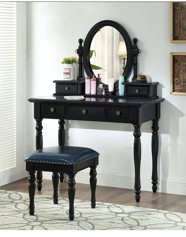 Description Picture 6 of itemAmerican Retro Solid Wood Dressers Bedroom Furniture Storage Dressing Table with Mirror European Household Storage Vanity Table