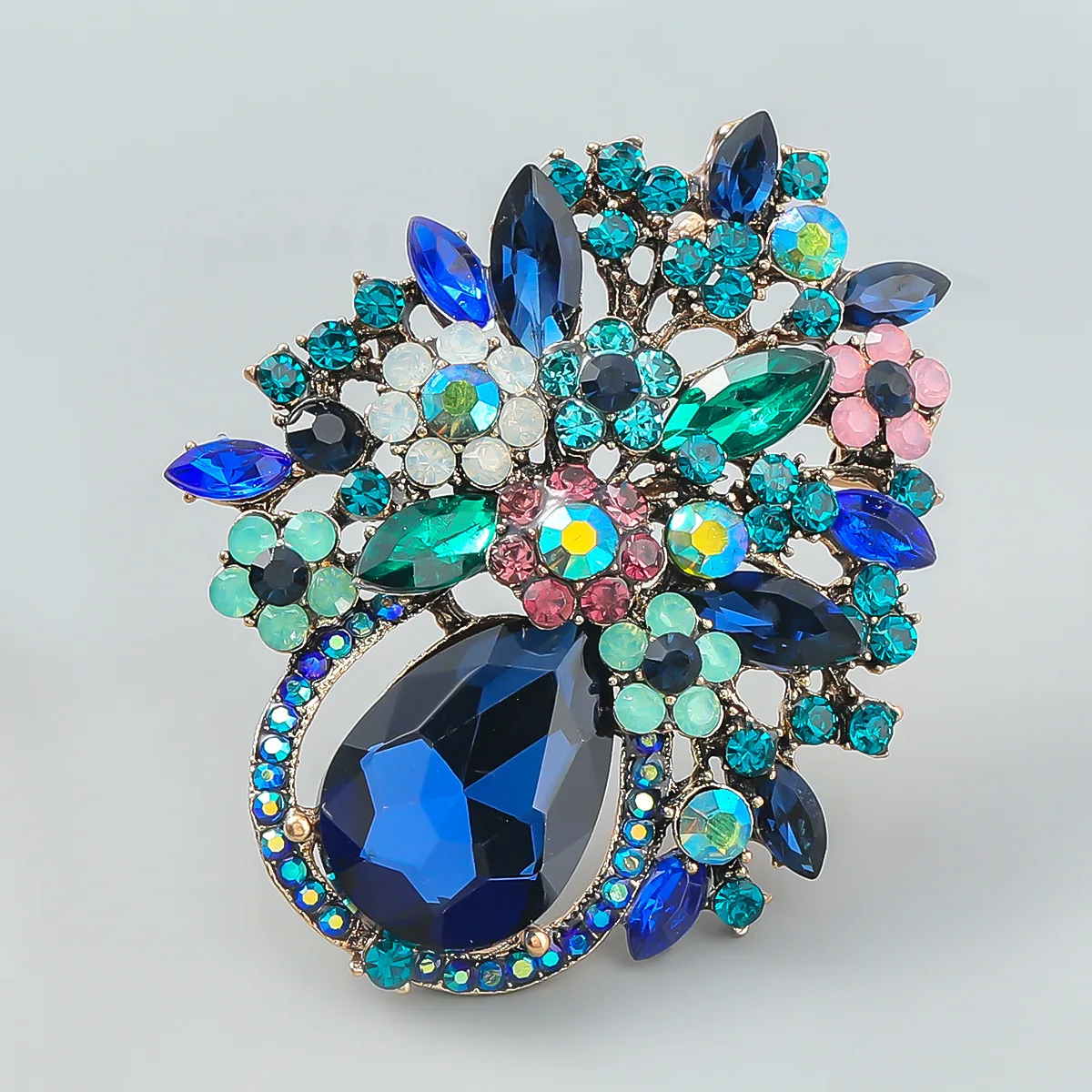 

MITTO FASHION JEWELRIES AND HIGH-END ACCESSORIES COLORED RHINESTONES PAVED OVERSIZED FLOWERS VINTAGE WOMEN DRESS BROOCH