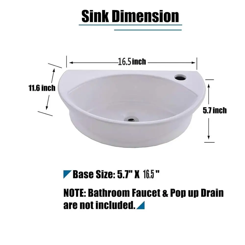Ceramic Small Wall Mount Bathroom Sink High Gloss Glaze Mini Floating Bath Basin Hung Rv Bathroom Easy Install Length16.5" 6