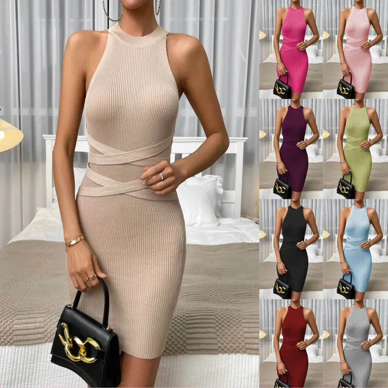 

2023 Summer New Women's Sexy Cross Strap Slim Fit Hip Dress