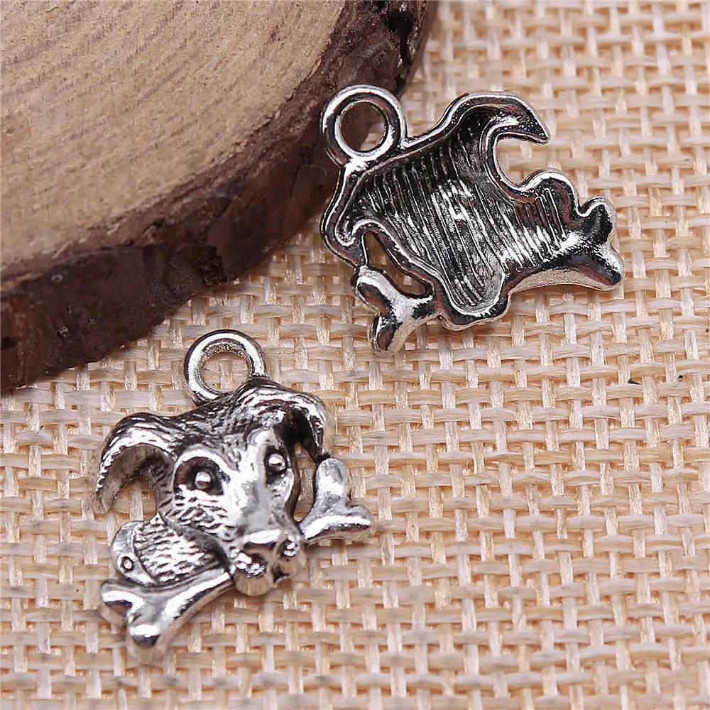 

Couple Pendants Dog With Bone Charms Charms For Jewelry Making 15x15mm 4pcs