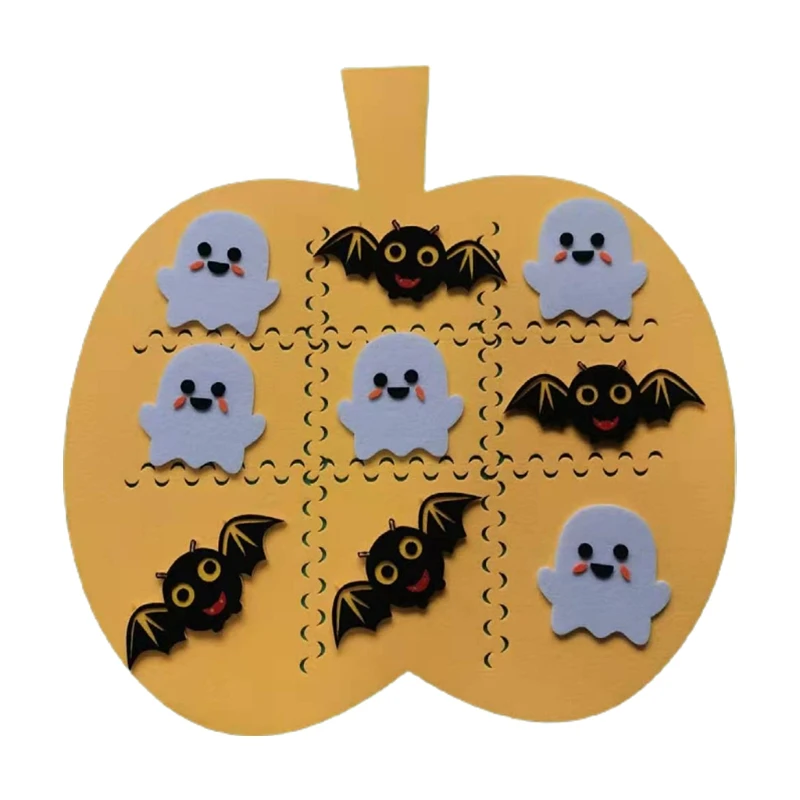 H55E Hallowen Tic-Tac-Toe 어린이를위한 펠트 퍼즐 보드 게임 Cartoom 유령 박쥐 호박 매트 체스 패드 부모-자녀 상호 작용 장난감
