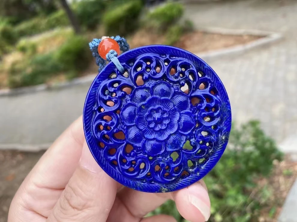 

Natural Blue Lapis Lazuli Pendant Necklace Big 52x5.2mm Carved Women Men 5mm Beads Jewelry Gemstone AAAAAA
