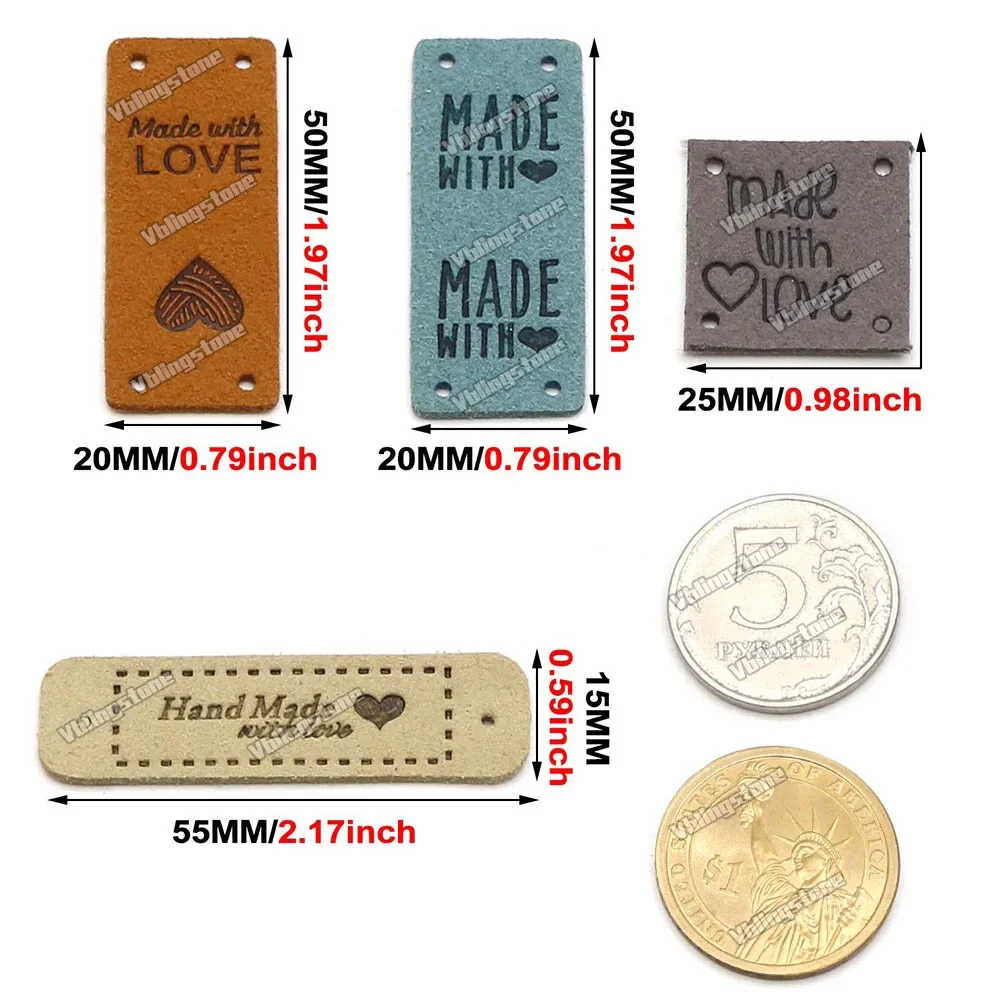 Mix Leather Labels 20pcs with 100Sets 6x6MM Metal Spikes Handmade Labels Embossed Tags for Clothes DIY Hats Sewing Accessories