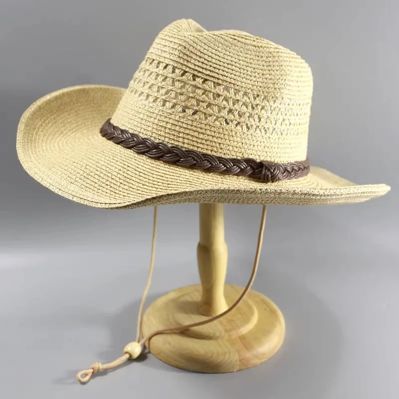 Sun Hat Man Hollow Straw Hat Wide Brim Beach Foldable Cap Big Bone Size Plus Size Sun Protection Fedora Hat 58CM 60CM 62CM