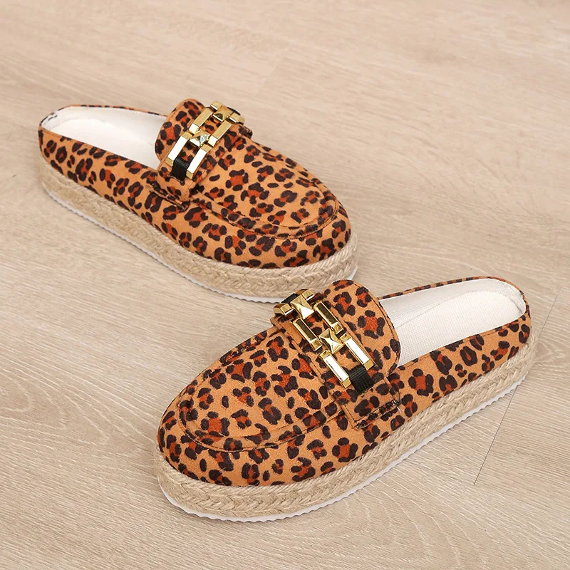 

Мюли женские на платформе, повседневные шлепанцы, круглый носок, цепочка, эспадрильи, уличная модная обувь, большие размеры, весна-осень