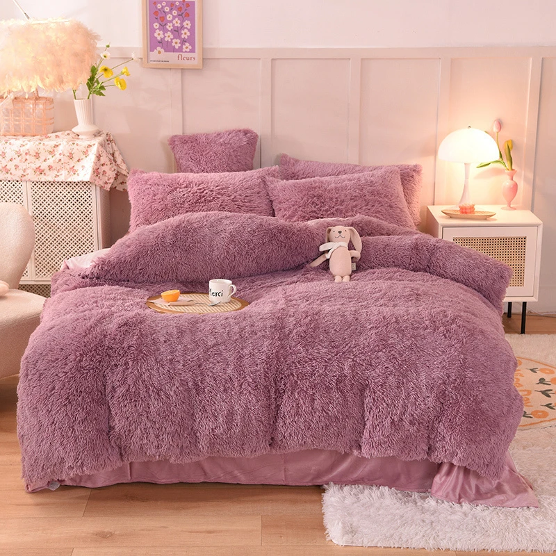 Winter Super Warm Long Plush Bedding Set Fluffy Faux Fur Shaggy Duvet