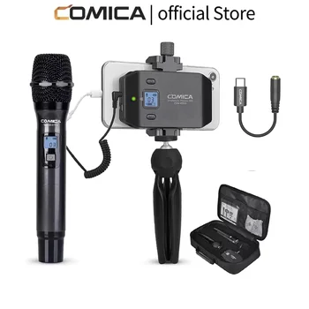 COMICA CVM-WS50H Microfono palmare wireless UHF a 6 canali, microfono a condensatore per iPhone, Android, fotocamera, GoPro