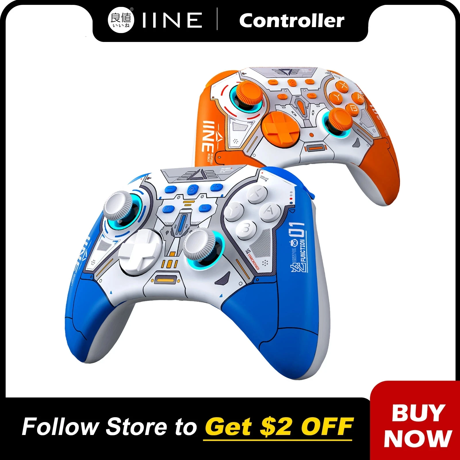 

IINE Ares Mecha Wireless Pro Controller with Headset Jack RGB Light compatible For Switch Steam PC Wake up Bluetooth Gamepad