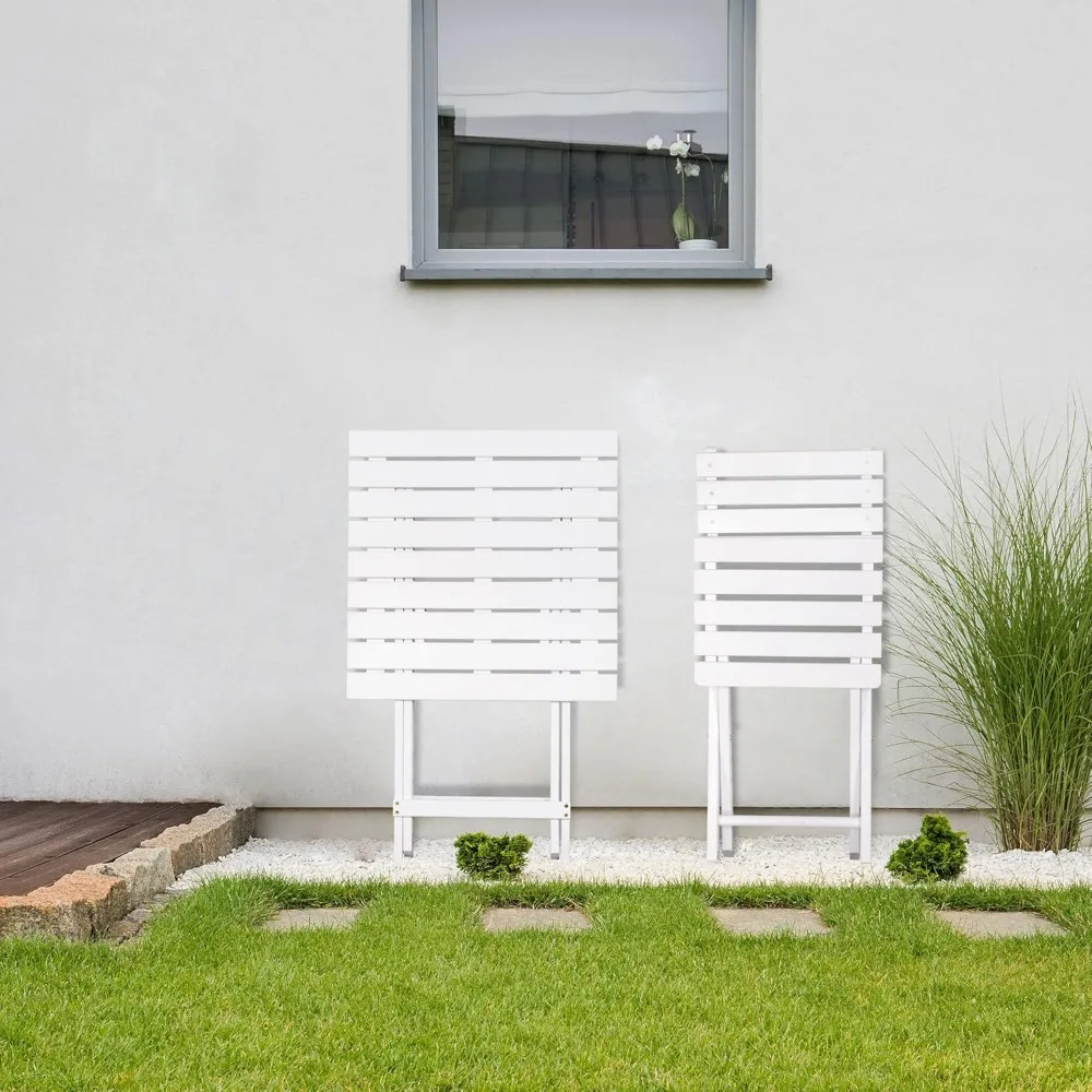 3 Piece Bistro Set, Wood Folding Outdoor Furniture with Table & Chairs for Backyard & Balcony, Square, White 6
