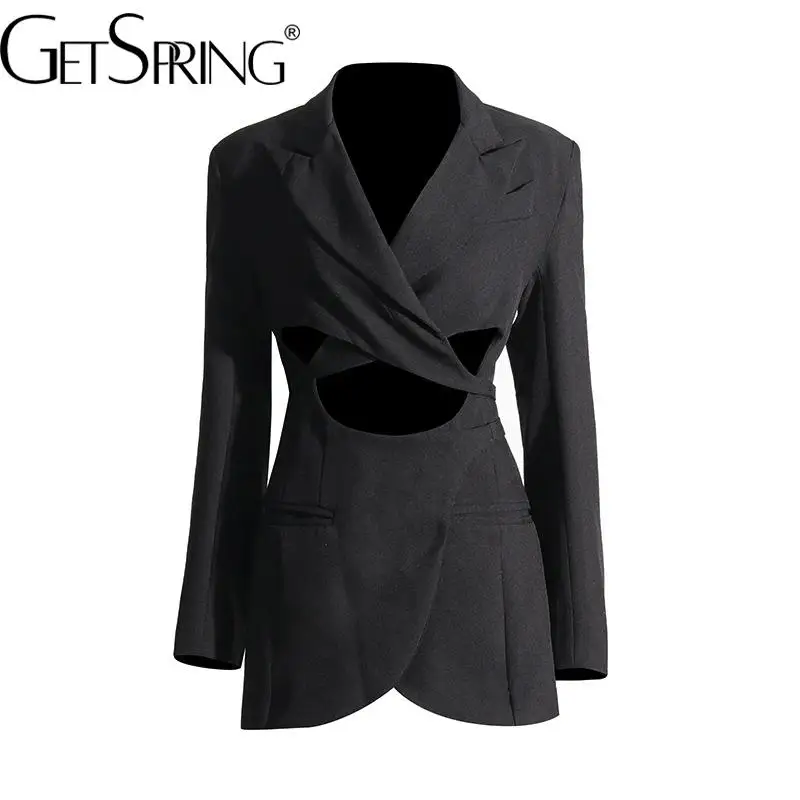 yuerwangWomenBlazer2023AutumnLaceUpHollowOutBacklessFull