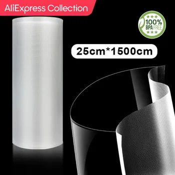 AliExpress Collection 주방 진공 포장용 수비디 보관 가방, 진공기 백, 25x1500cm 롤