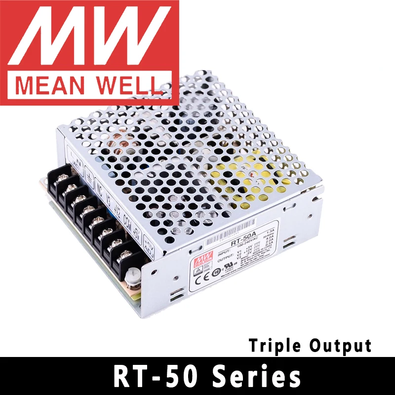 Mean Well 오리지널 트리플 출력 스위칭 전원 공급 장치, Mean Well RT-50 65 85/125 시리즈, AC DC 5V, 12V, 15 V, 24V