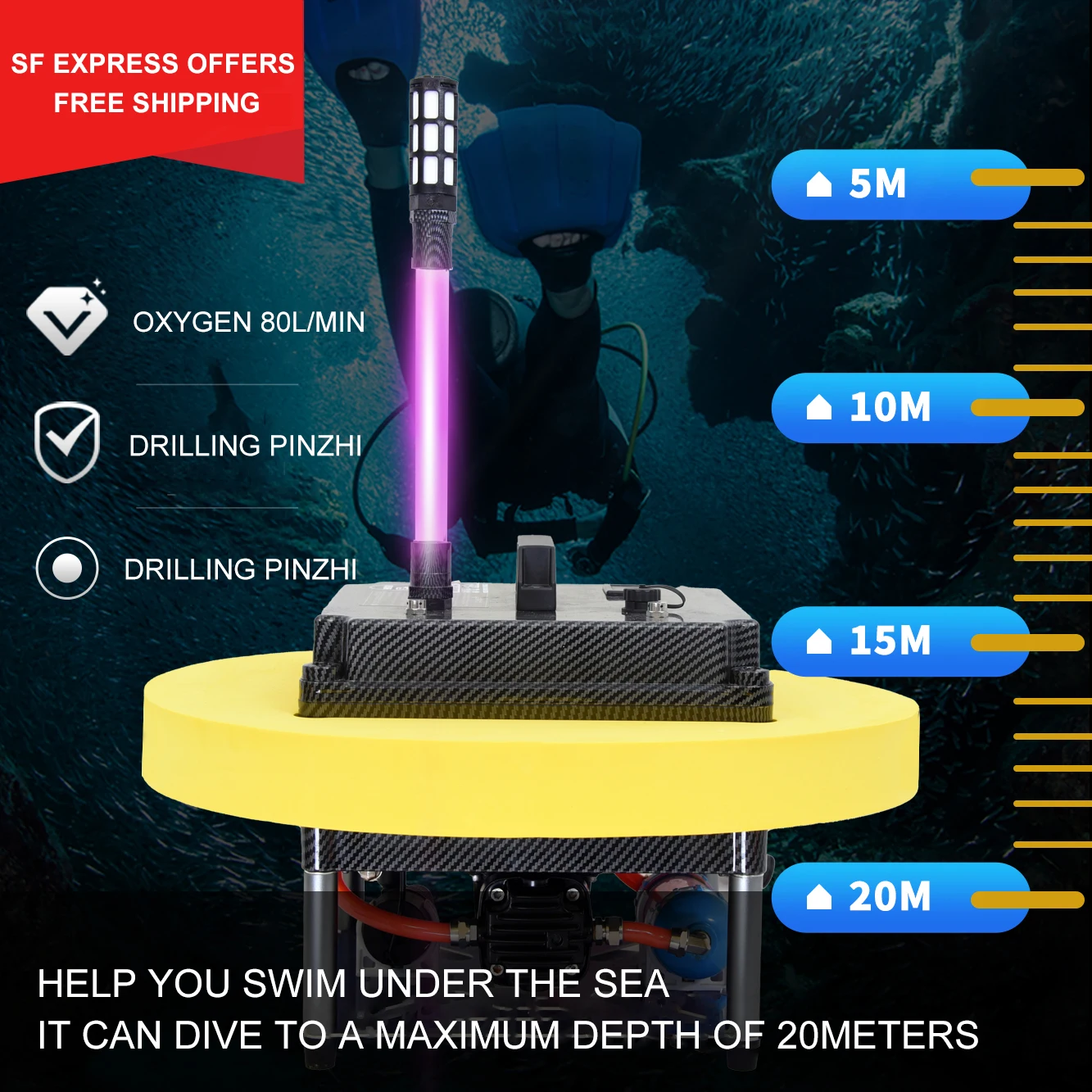 Diving Respirator Machine Tankless Scuba Diving System Dives 5 Hours 20 Meters Depth