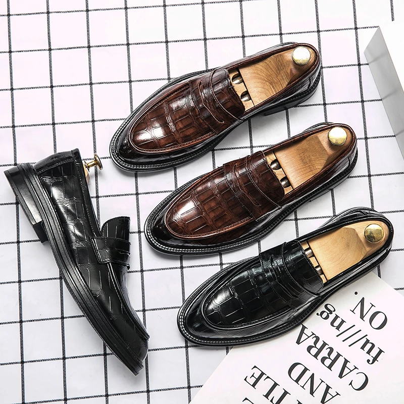 Business Dress Men Shoes Classic Formal Leather Shoes Men Slip-On Fashion Office Wedding Flats Pointed Toe Oxford
