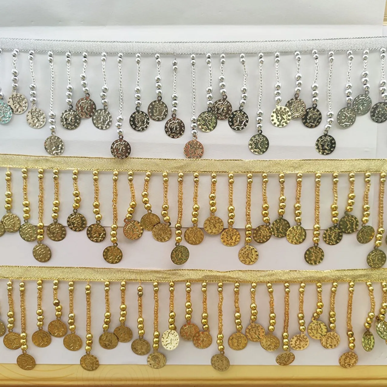 2야드/묶음 금색 은색 7CM 태슬 수제 DIY 비즈 레이스 트림 벨리댄스 의상 드레스 커튼 장식