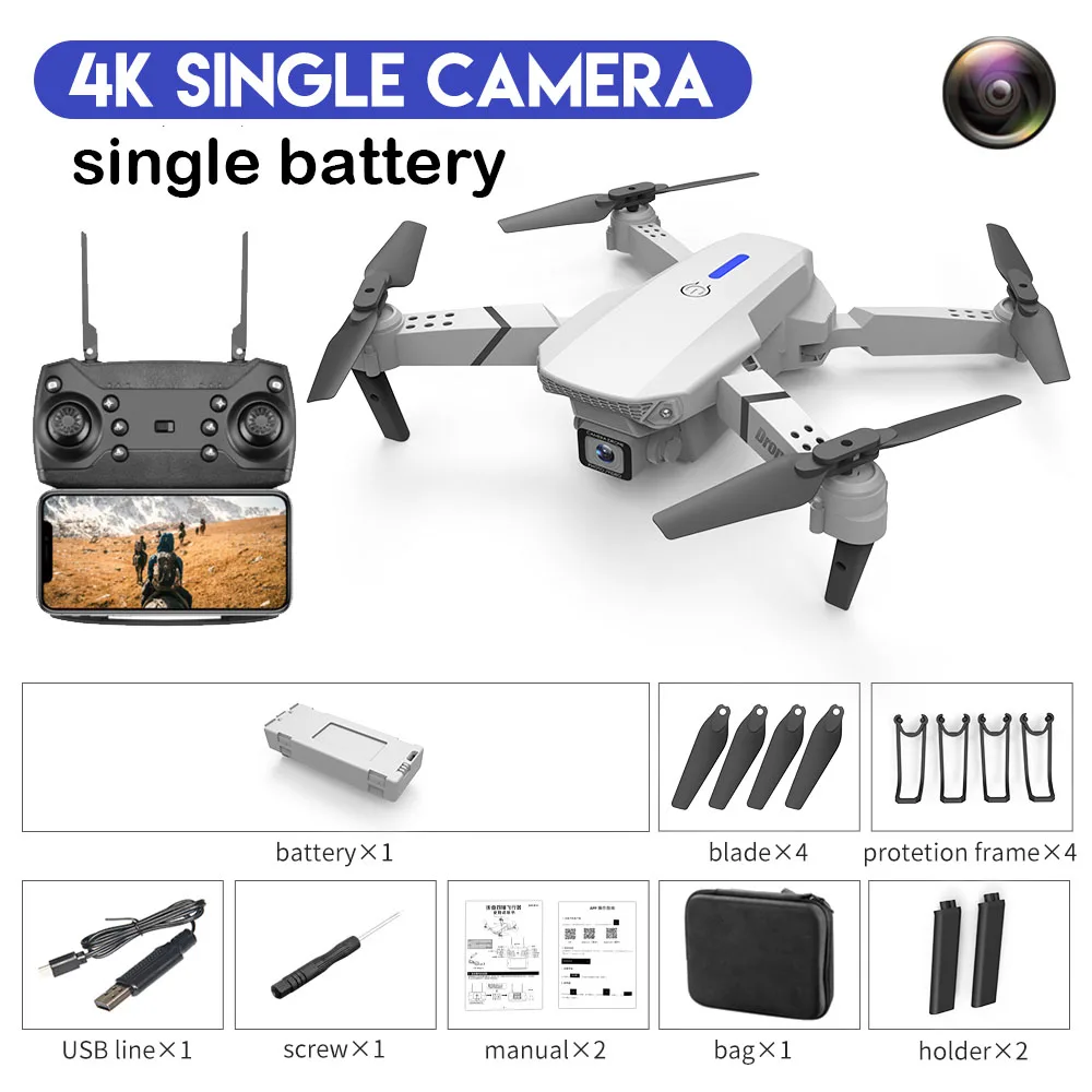 E88 Rc Mini Drone 4k Professional Hd Dual Camera Live Transmission Camera Wifi Fpv Mini Folding Quadcopter Toy Bo flying camera Camera Drones