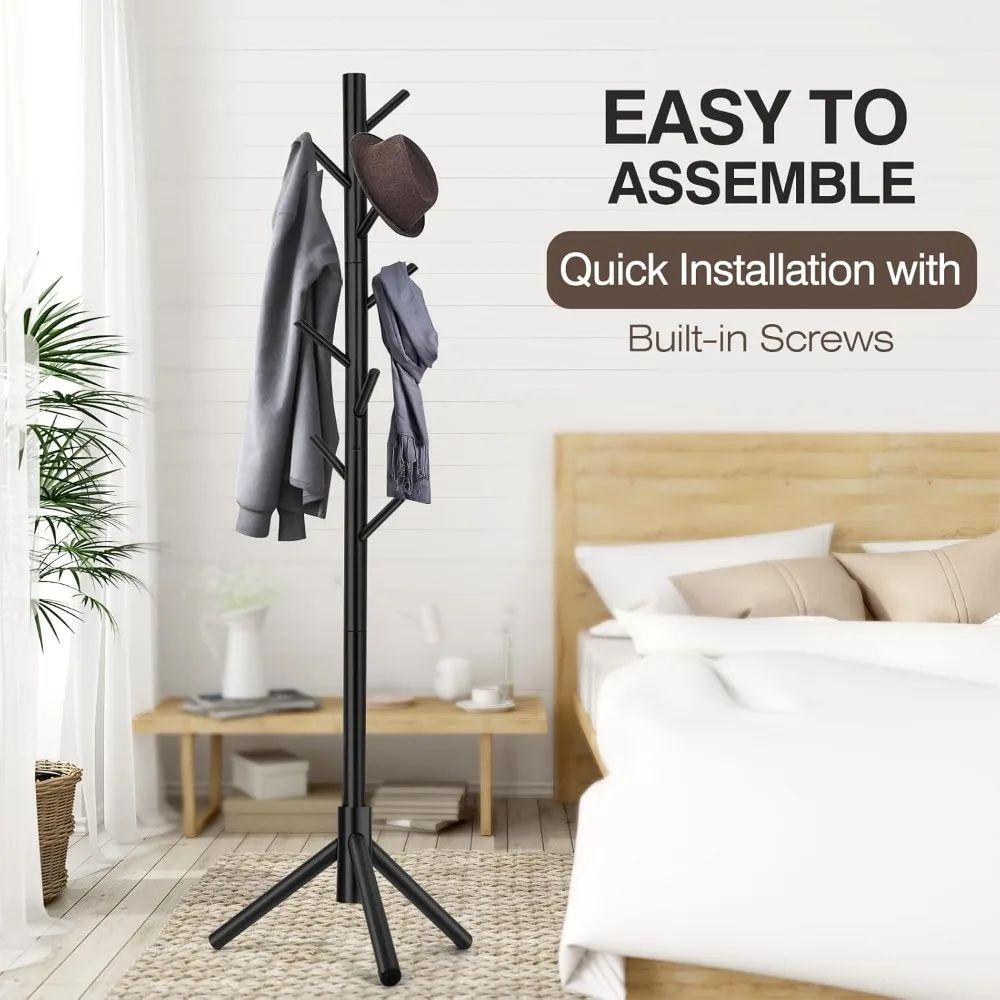 Coat Rack, Freestanding Coat Rack with 8 Hooks and 3 Adjustable Size Tree Coat Racks for Bedroom, Hallway, Entrance, Office, for