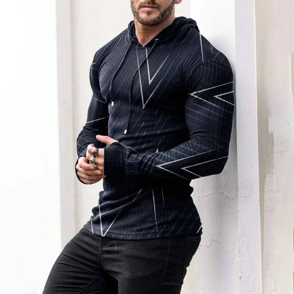 Pullover Hooded Sweatshirts Activewear Tops Hoodies Men\'s Muscle Tops Hooded Sweatshirt with Print Long Sleeve