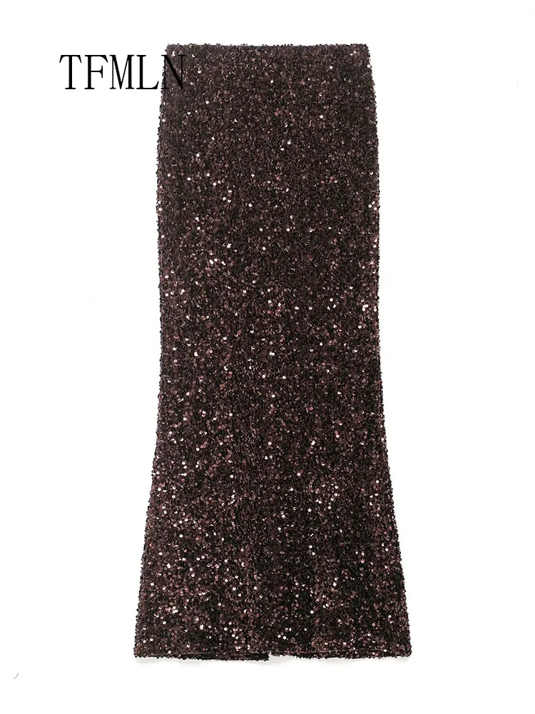 Elegant Sexy Sequined Slim Skirts For Women 2026 Spring Fashion Solid Evening Party Skirts Retro Female Christmas Clothing